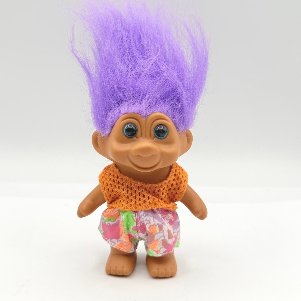 TNT Troll Doll Kids 3in Purple Hair 1991 Vintage GOOD Retro Collectible